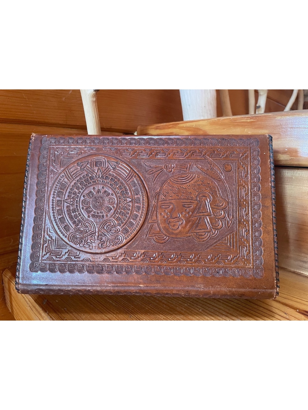 Vintage Mexican hand-tooled leather artisan box